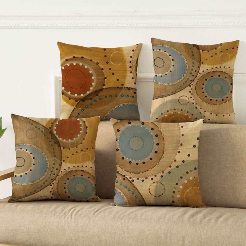 WOMHOPE Set of 4 Vintage Geometric Decorative Throw Pillow Covers Pillow Cases Cushion Cases 18 x 18 Inch for Living Room,Couch and Bed (Circle) - Image 2
